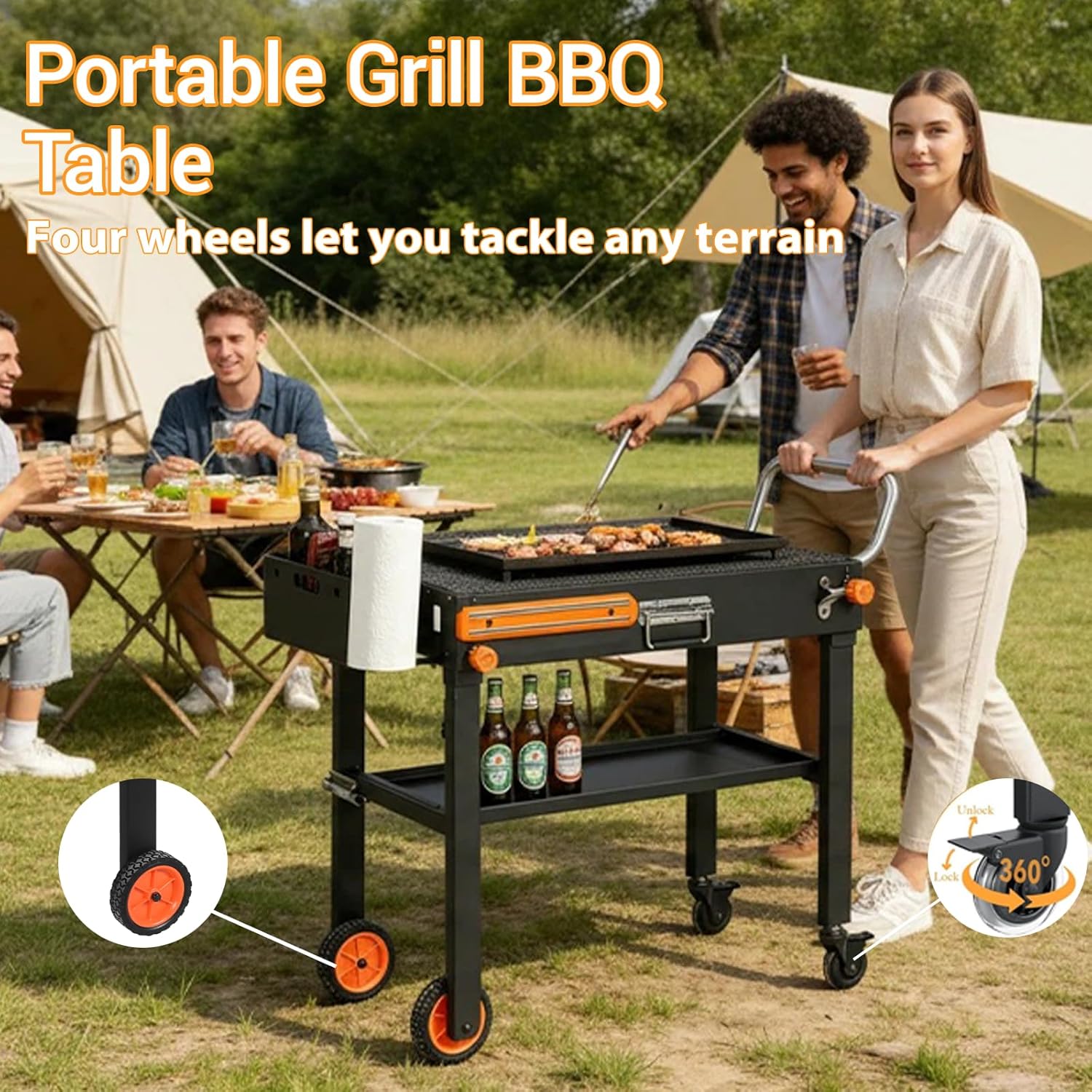 Foldable Heavy-Duty Grill Cart, Outdoor Grill Table Compatible with Blackstone 17/22” Griddles.Designed for Outdoor and BBQ Enthusiasts, Easy to Move, Ideal for Camping, Tailgating and Backyard Party