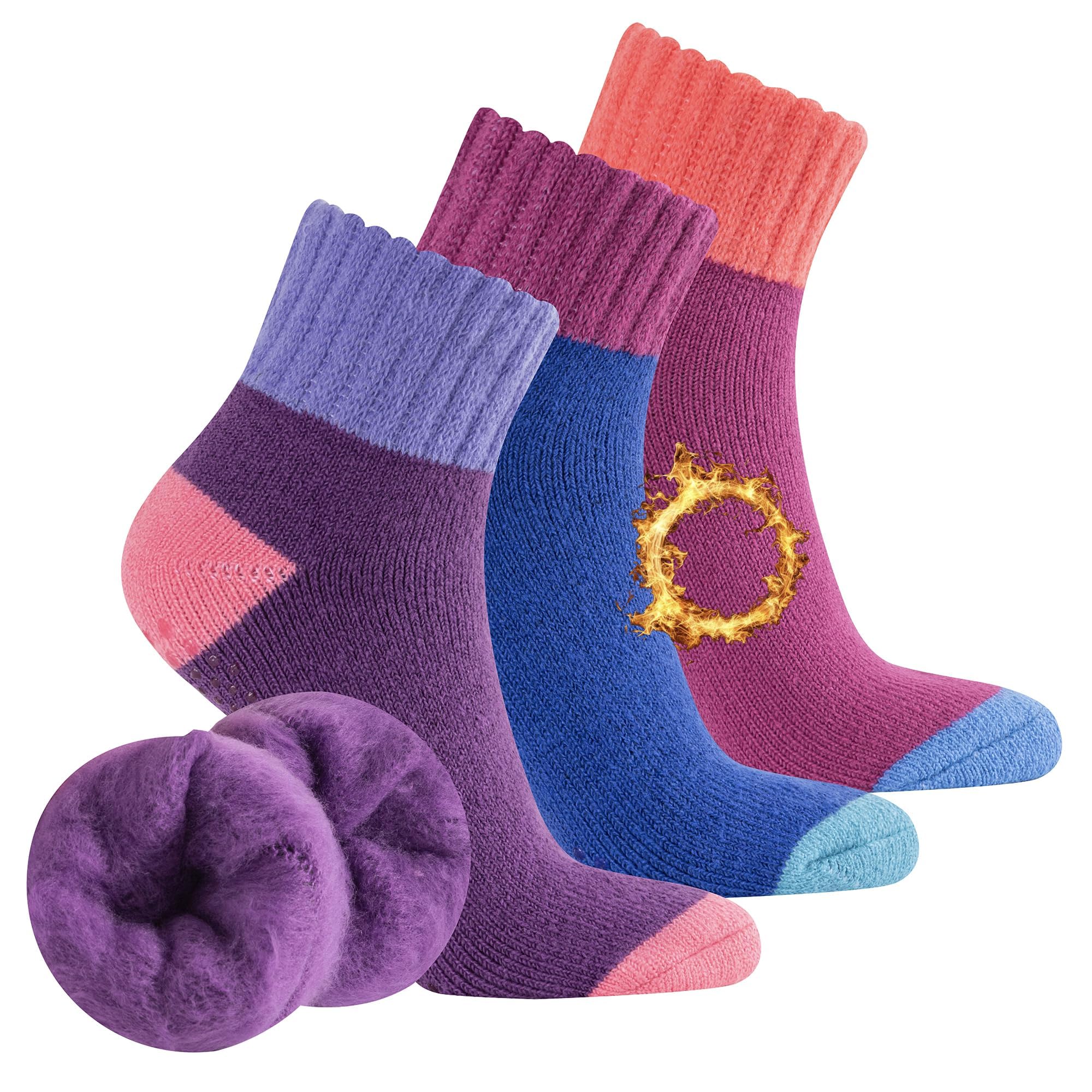 The Essentials Wardrobe 3PK Ladies Slipper Thermal Lounge Socks - UK 4-8/EU 37-42- Bright Block