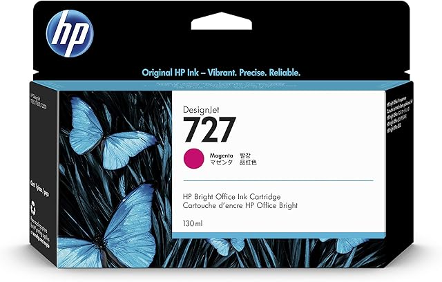 HP 727 B3P20A Magenta 130-ml Genuine HP DesignJet Ink Cartridge with original HP Ink, for HP DesignJet T2500, T1500 & T900 Series Large Format Plotter Printers and HP 727 DesignJet Printhead