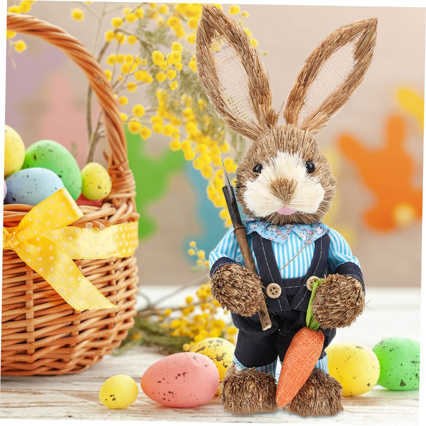 Zerodeko 2pezzi Decorazioni Pasquali Statue Di Conigli Paglia Intrecciata Figurine Di Coniglio Per Giardino e Casa Regali Di Pasqua Per Ambienti Rurali Rabbit Ornament