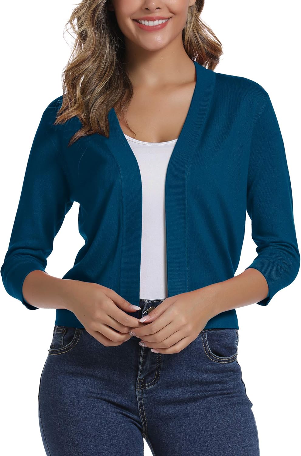 Urban CoCo Women's 3/4 Sleeve Cropped Cardigan Sweater Elegant Shrugs for Women - Image 2