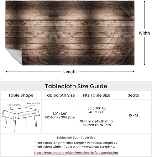 Miniatura 6 de Mantel rectangular de tela de poliéster de 60 x 120 pulgadas, de grano de madera marrón, lavable, resistente a las arrugas, para comedor al aire
