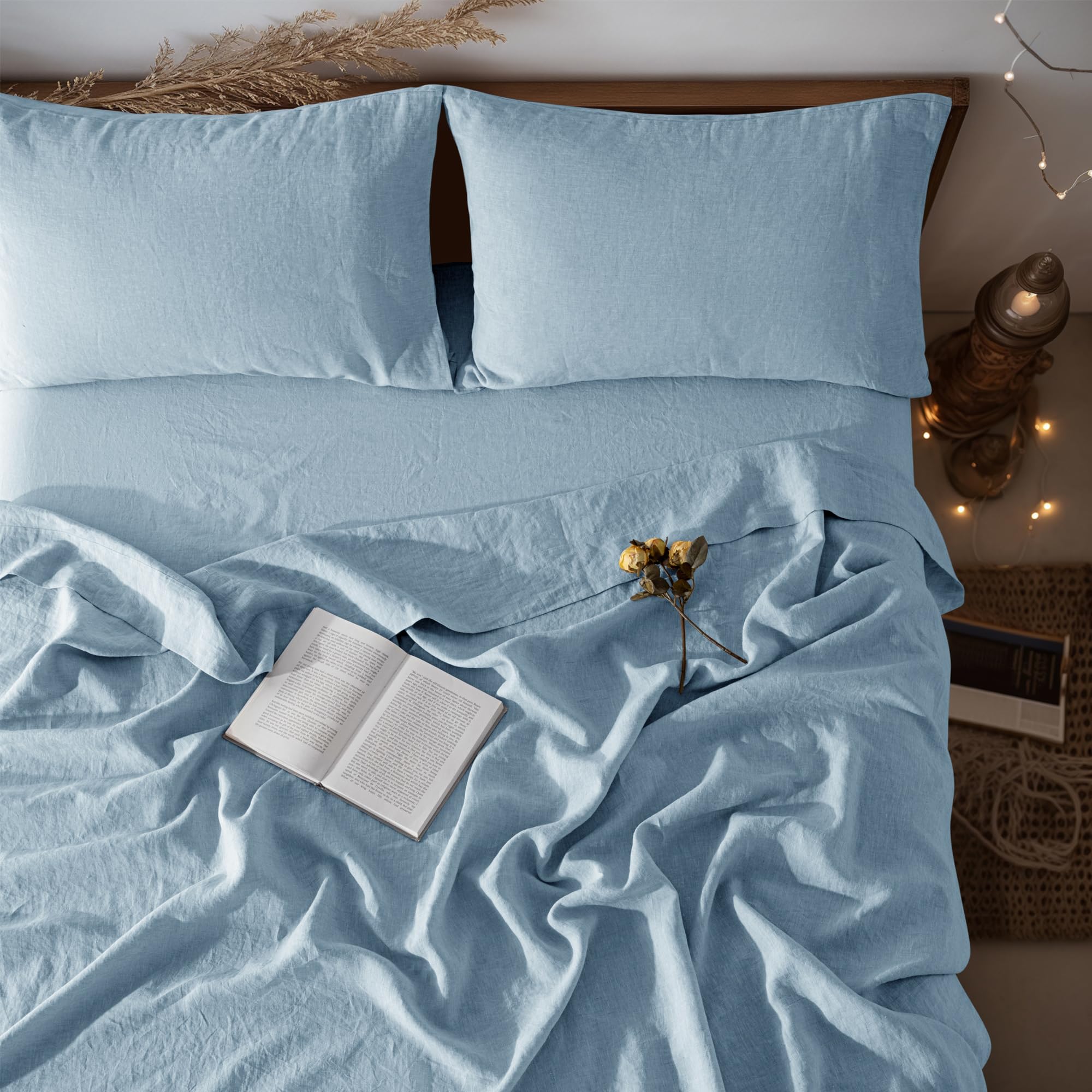 Photo 1 of LBRO2M 100% French Linen Sheet Set, King, Dusty Blue