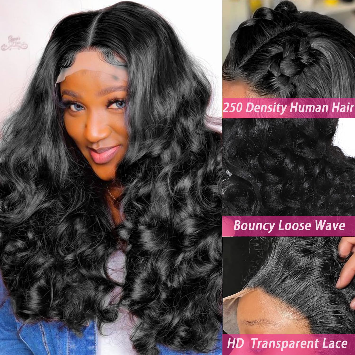 Loose Wave 250% Density Lace Front BRAND NEW Deep Wave Human Hair HD Lace Front Wigs 250% High Density  main image 2