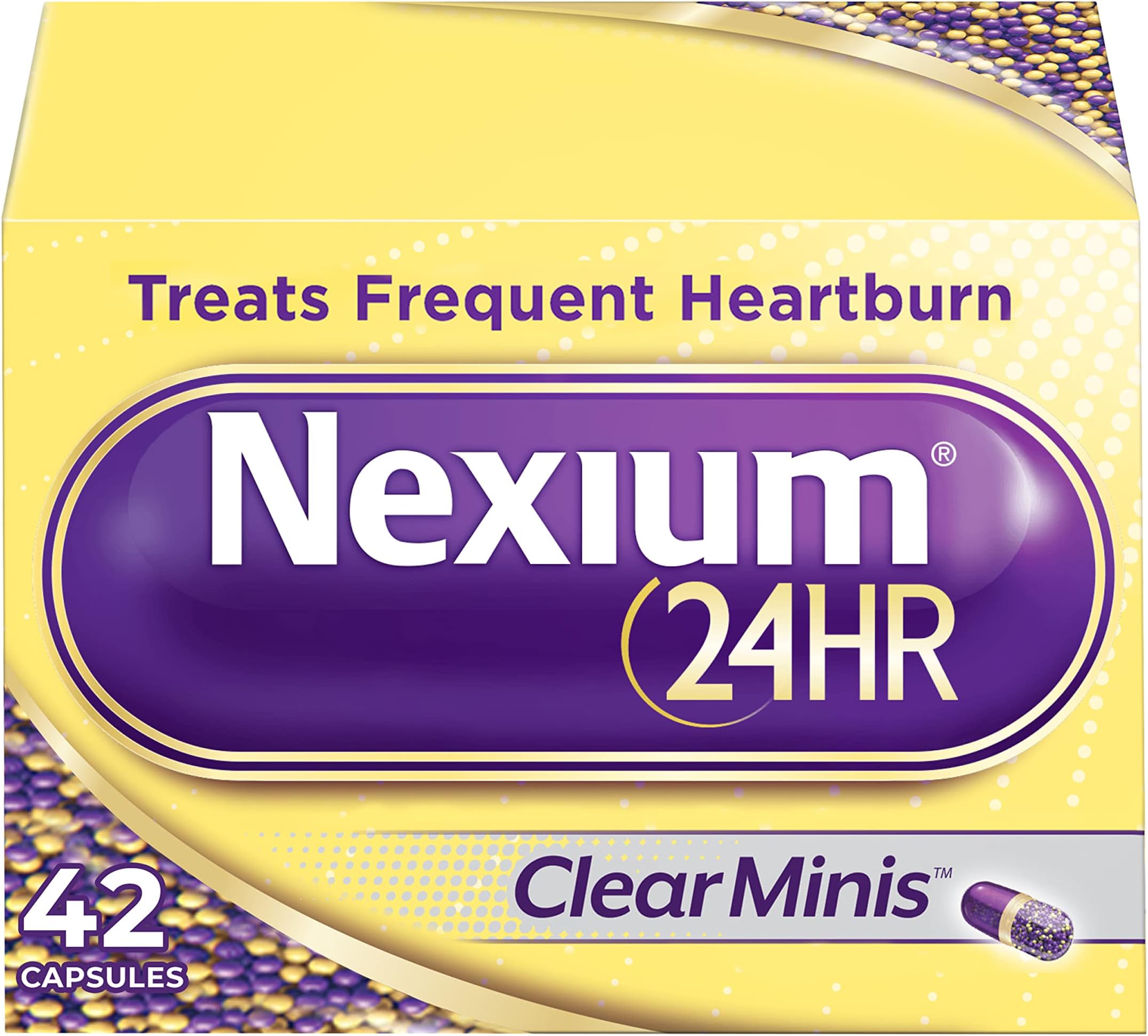 Nexium 24HR ClearMinis Acid Reducer Heartburn Relief Delayed Release Capsules for All-Day and All-Night Protection from Frequent Heartburn, Heartburn Medicine with Esomeprazole Magnesium - 42 Count