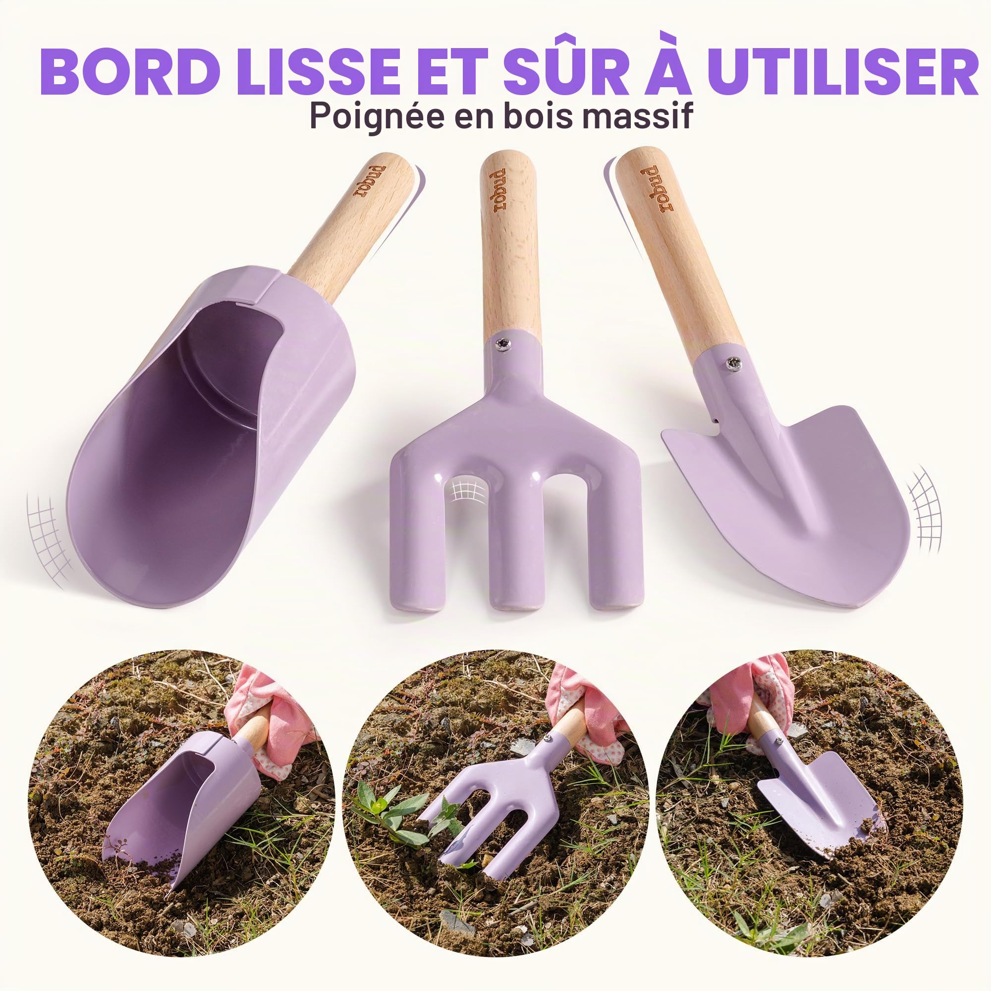 ROBUD Ensemble de jardinage pour enfants de 17 pièces avec arrosoir, tablier, fourchette et pelle, pelle cylindrique, gants de jardinage et sac fourre-tout, jouets de jardin d'extérieur pour