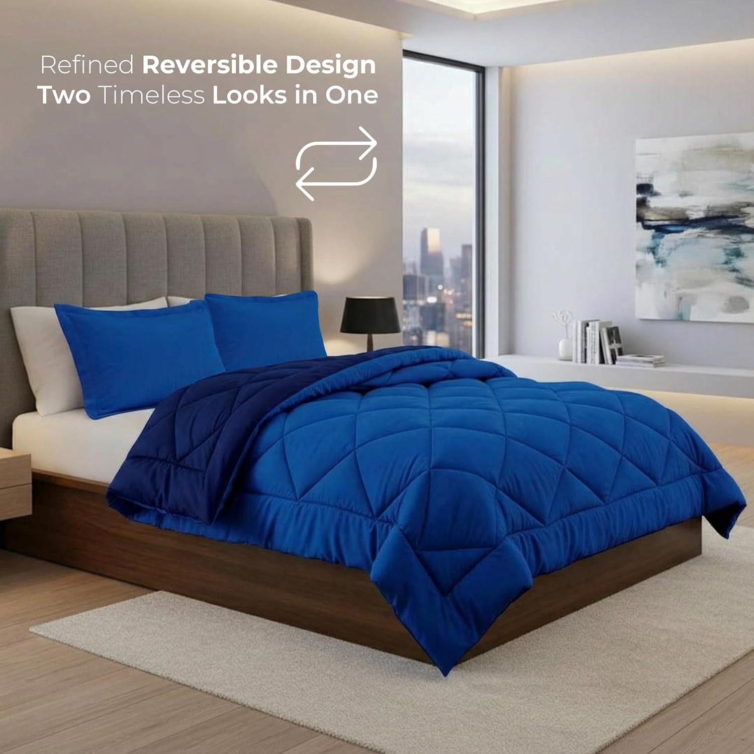 Elegant Comfort Silky Soft Goose Down Alternative 3 Piece Navy Aqua Microfiber Bedding Set with 500RW Comforter