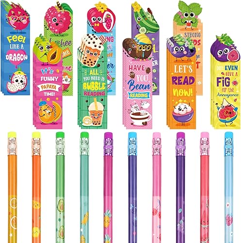 Teling 60 marcapáginas perfumados y lápices perfumados, regalos de Navidad, divertidos lápices de frutas a granel para niños, marcadores olorosos