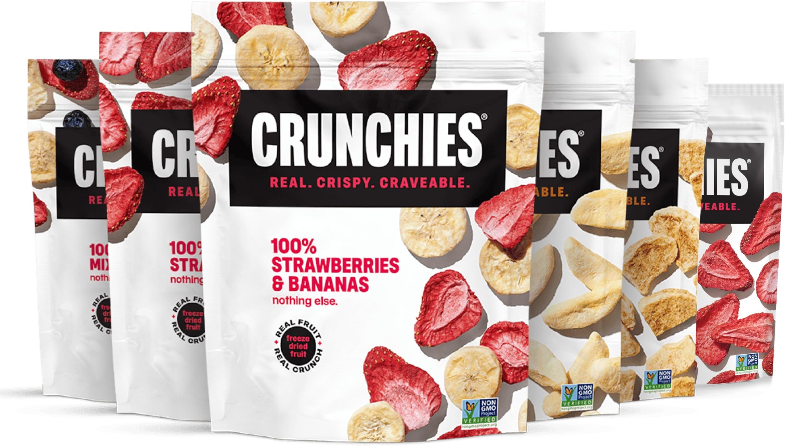 Crunchies Freeze-Dried Fruit Variety Packs, 100% All Natural Crispy Fruit, Non GMO and Kosher, Resealable Freeze Dried Fruit Snack Bags, Pack of 6 (5 Flavor Variety Pack)