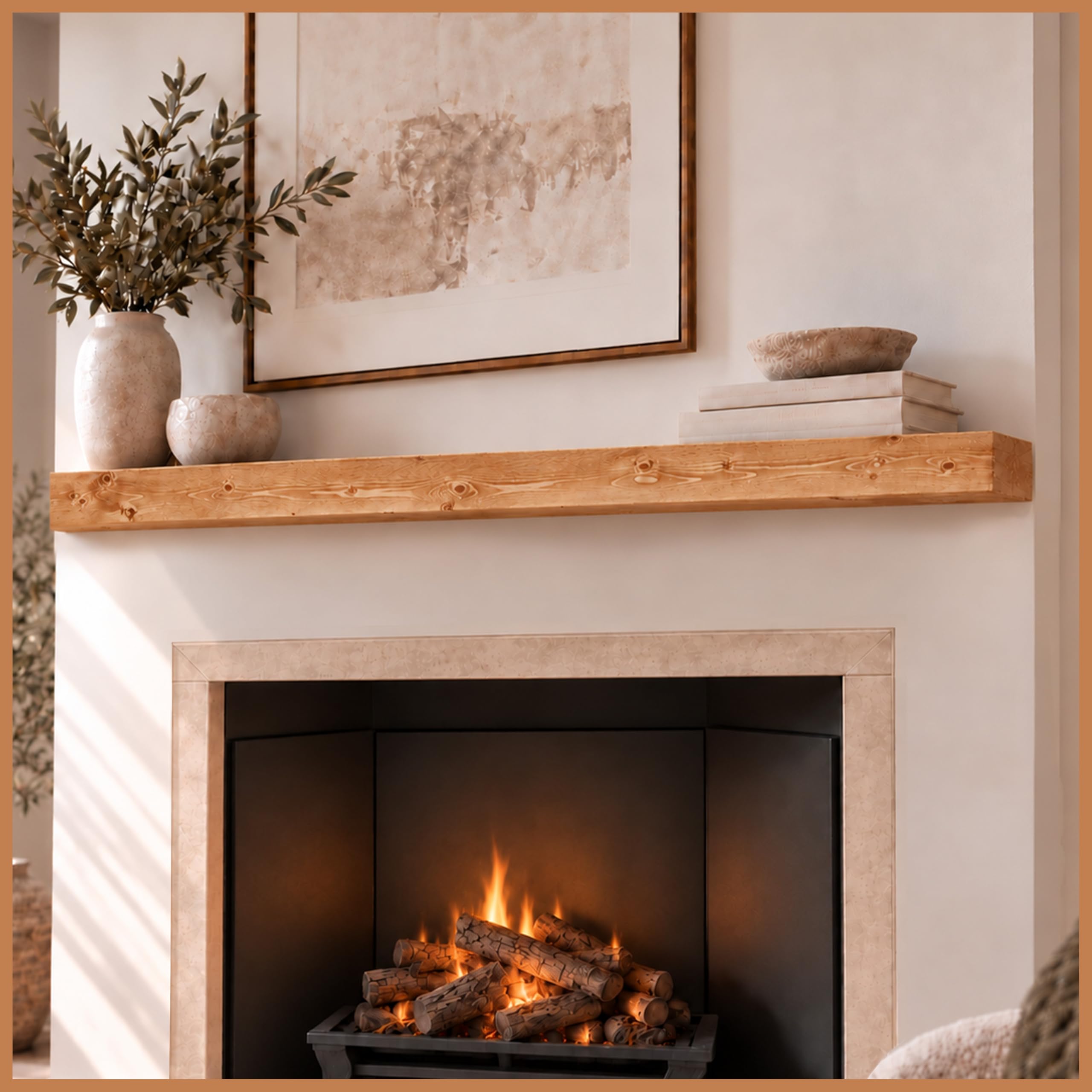 Photo 1 of Avana Fireplace Mantle - Rustic Natural Wood