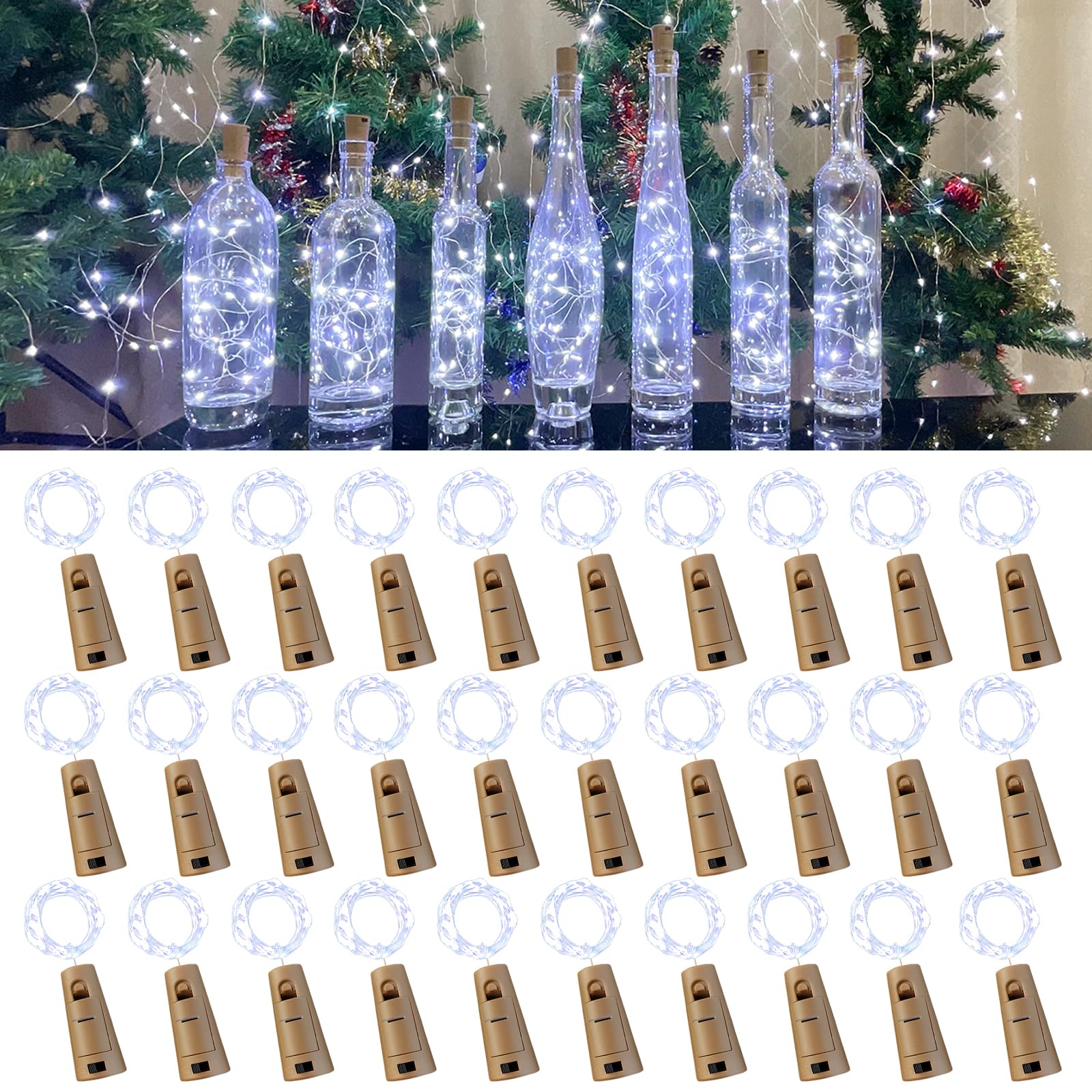 Etinga Wine Bottle Lights with Cork, 20 LEDs 6.6 Feet Silver Wire Cork Bottle Lights,Fairy Mini String Lights,for DIY Christmas,Party,Decor,Wedding