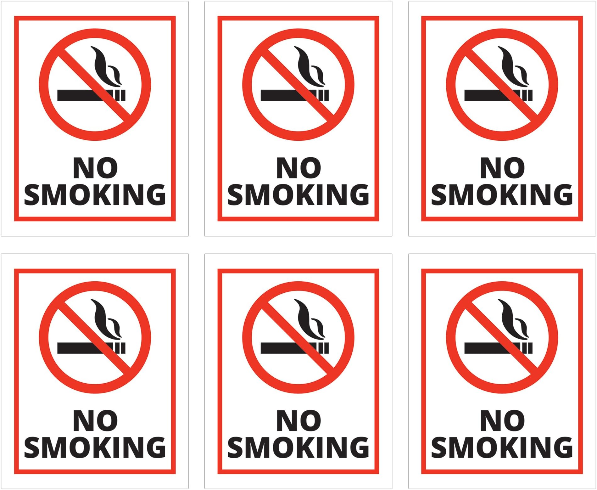 No Smoking Sign (Sticker) - 6 Pack - 4 x 5 inches - Weatherproof & Water-resistant