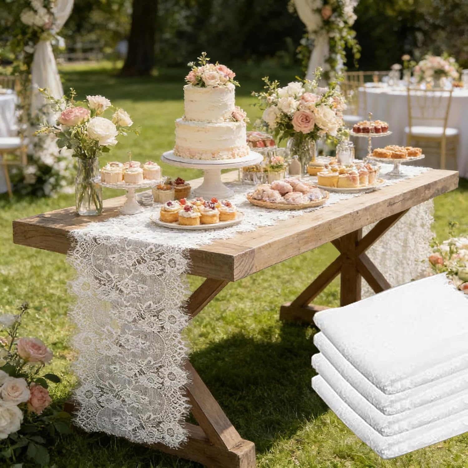 Pardecor Lace Table Runner 120inch 5pack White Table Runner for Wedding Table Overlay Floral Lace Table Runner White Lace Classy for Rustic Boho Bridal Decorations Christmas Table Runner (5, White)