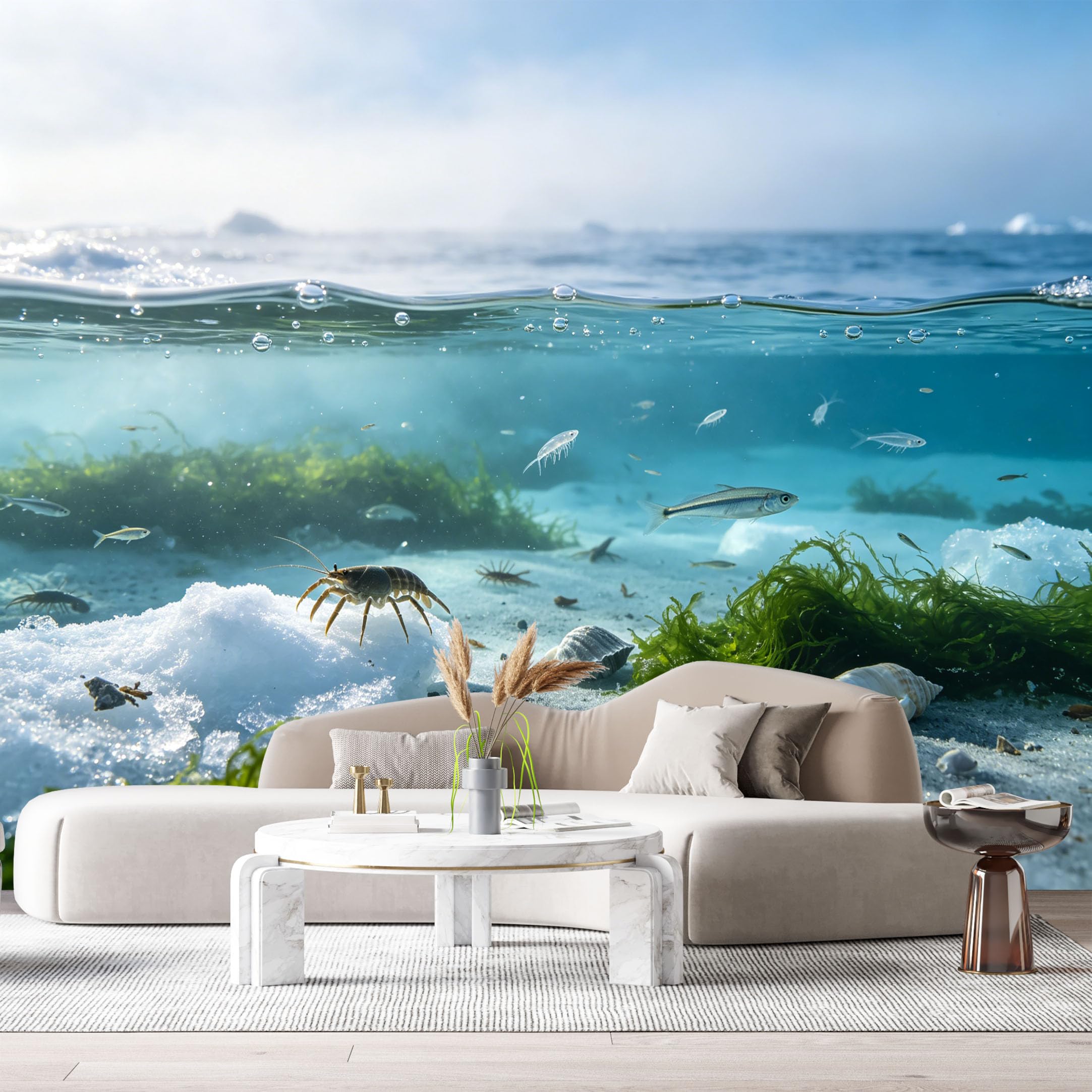 Custom Size Wall Murals Ocean Marine 3D Trompe L'Oeil Underwater Arctic Crustacean Sea Shells SelfAdhesiveWall Fabric Removable Wallpaper Wall Decor for Living Room Bedroom Bathroom