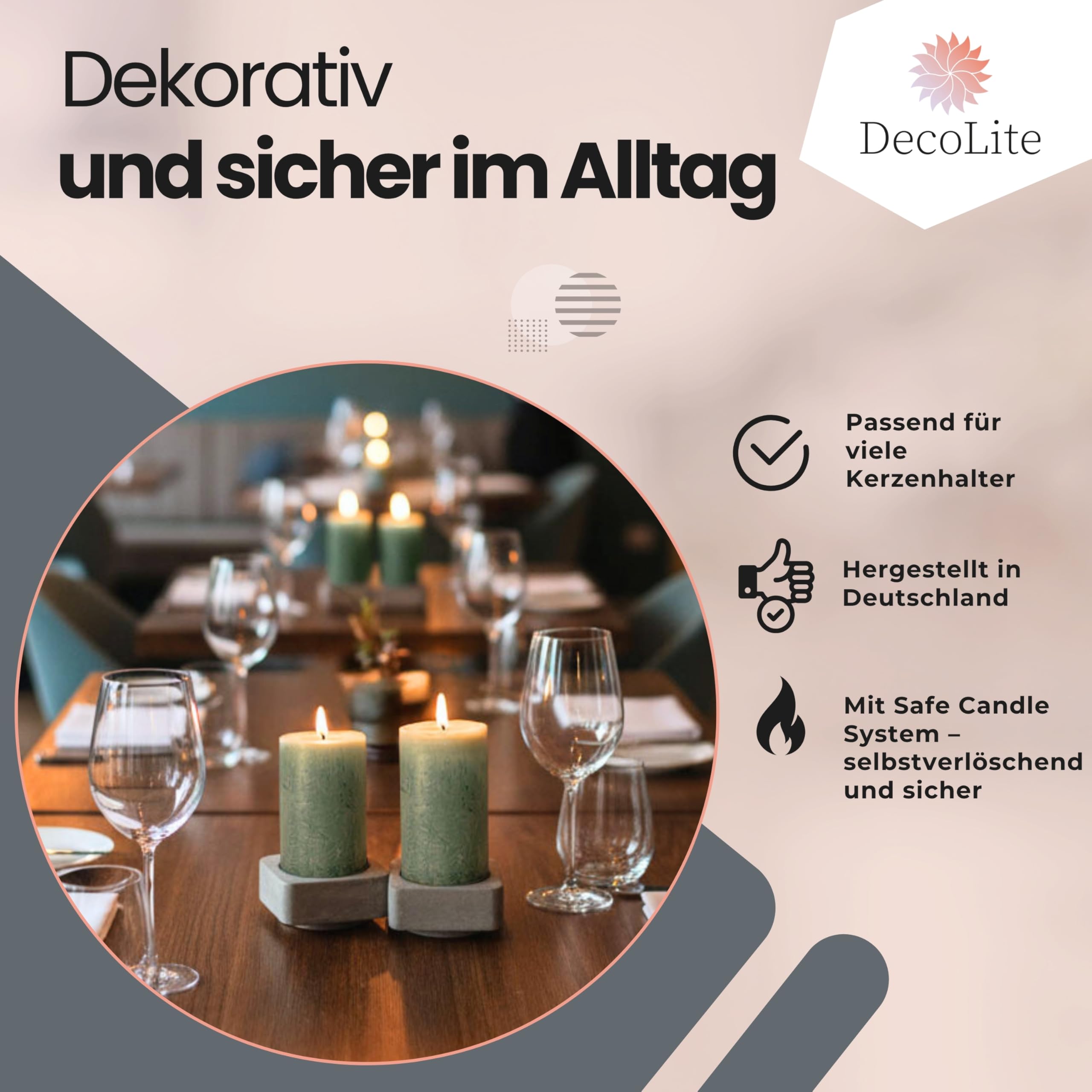 Juego de 4 velas rústicas, 140 x 70 mm, autoextinguibles, con certificado RAL, duración de combustión aprox. 69 h, fabricadas en Alemania, velas decorativas rústicas (salvia)