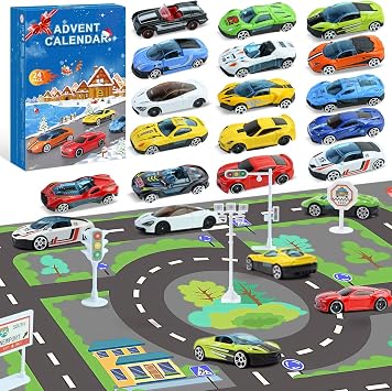 Advent Calendar 2026,Cars 24 Days Christmas Countdown Toys Set, 8 Holiday-Themed Cars And Accessories with Playmat, Gift & Toys for Kids 3 Years Old & Older