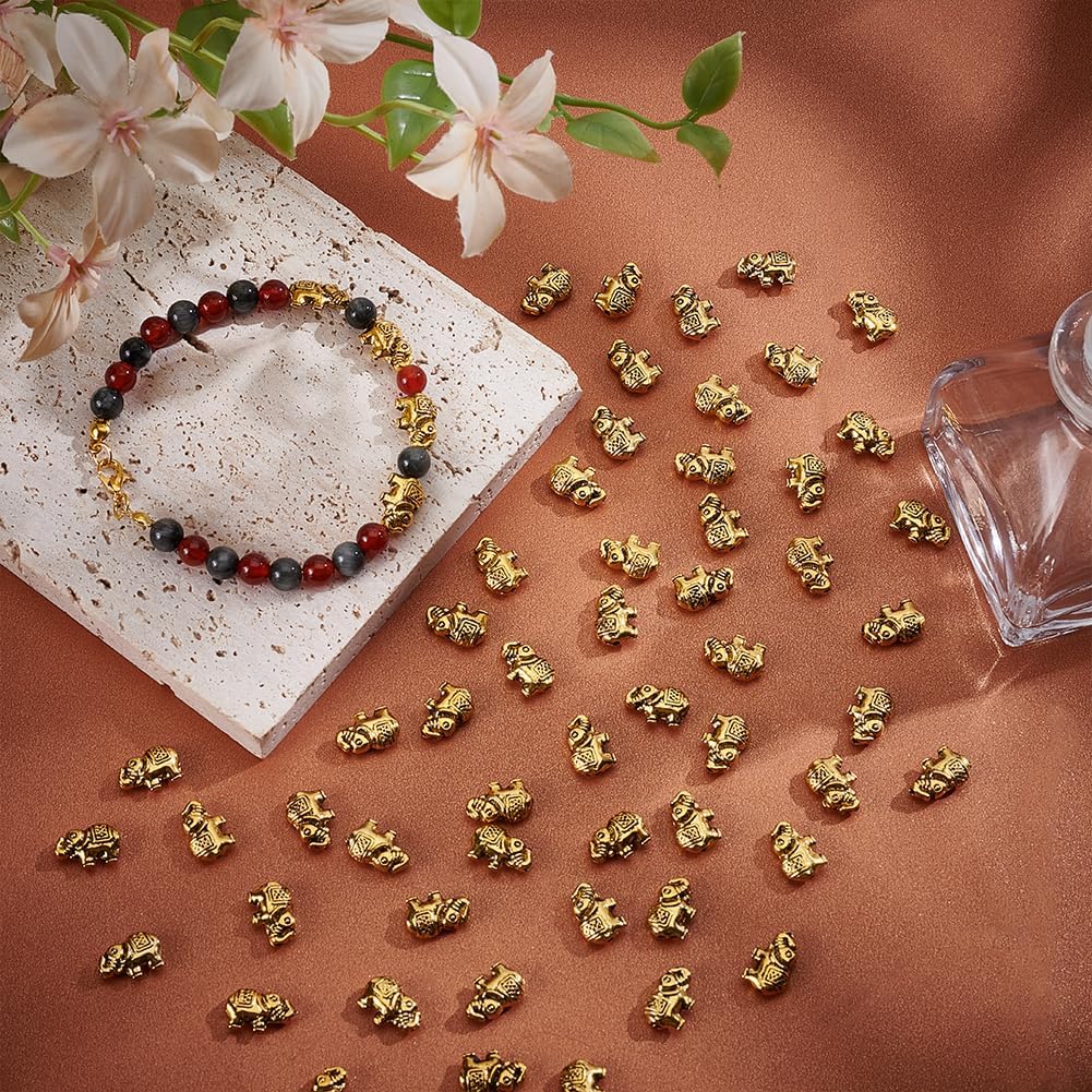 UNICRAFTALE About 100Pcs Elephant Beads Metal Spacer Beads Lucky Beads Antique Golden Loose Spacer Beads Animal Beads Alloy Beads Tibetan Style Beads for Jewelry Making Bracelet Necklaces DIY Crafts - Image 2