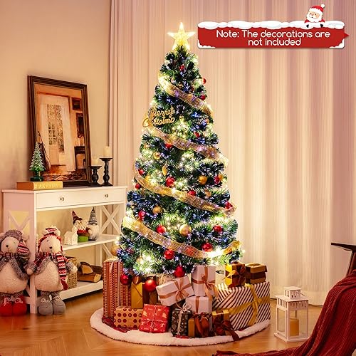 Miniatura 145 de Goplus Árbol de Navidad artificial de fibra óptica preiluminado, con luces LED multicolor y copos de nieve (6 pies)