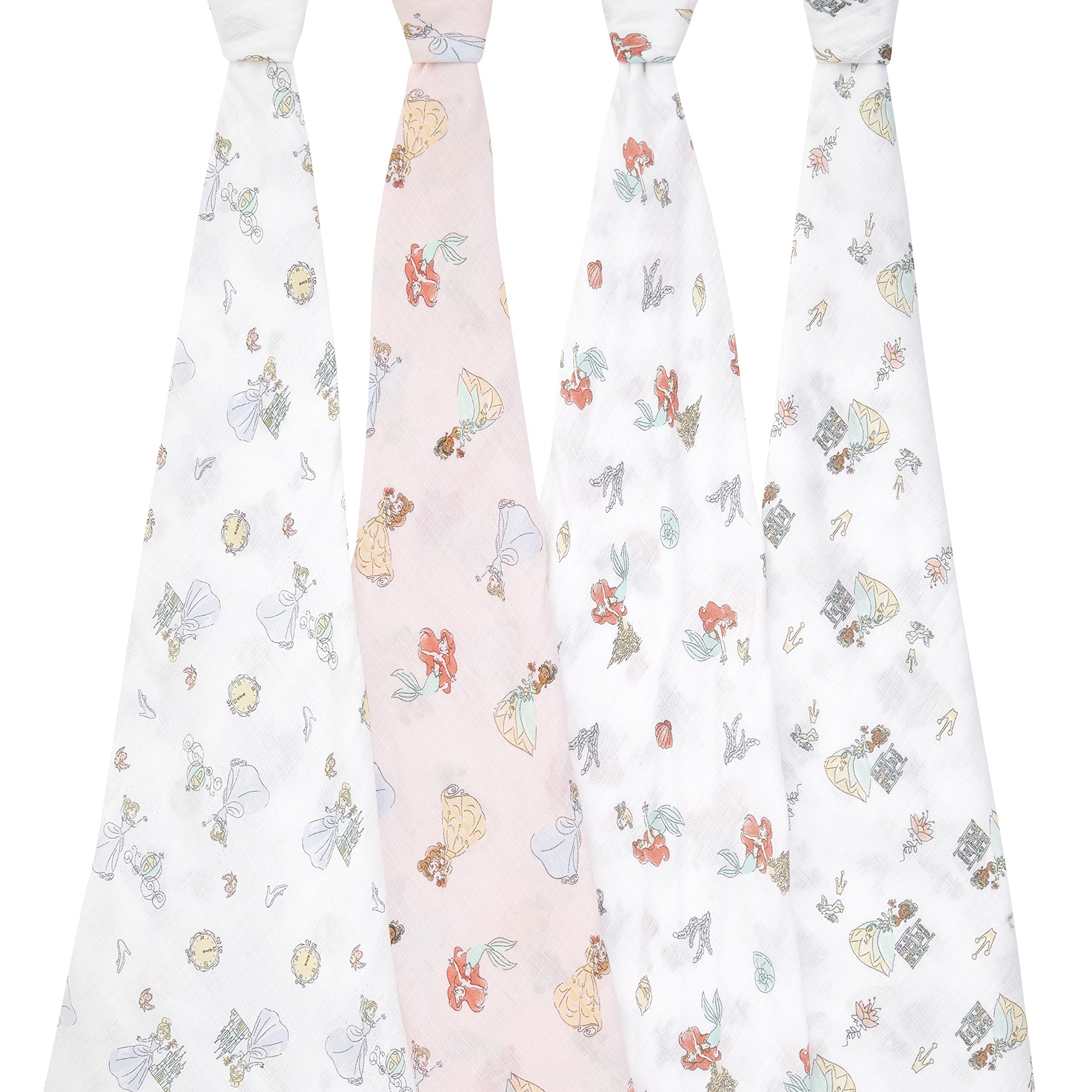 aden + anais Essentials - Manta de Muselina 100% algodón para bebés y niños, 112 x 112 cm, Juego de Envoltura para recién Nacidos, Regalo de Ducha para bebés y niños pequeños, Paquete de 4, Princesa