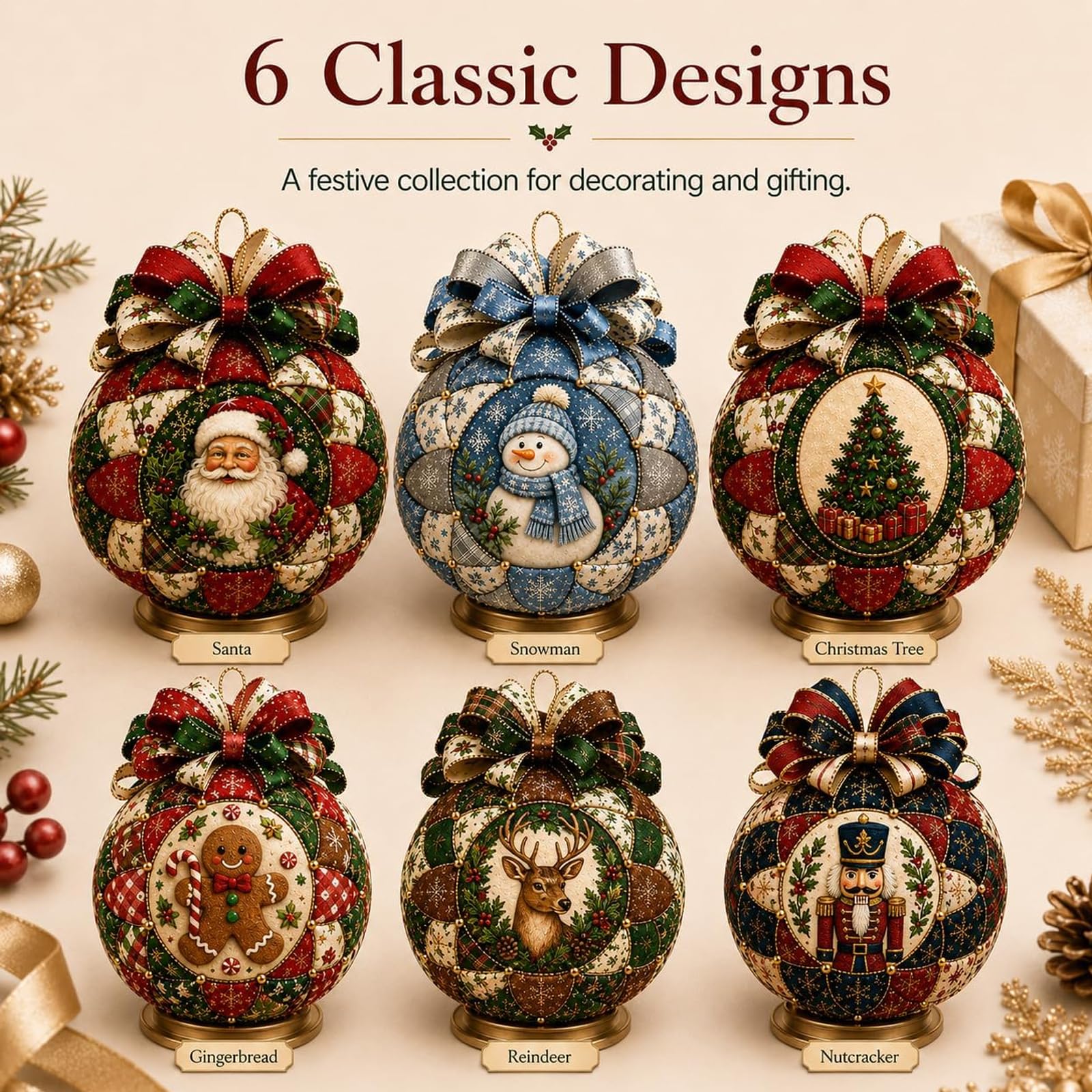 Kit Fai-da-Te per Ornamenti Patchwork di Classici di Natale, Decorazioni Festive