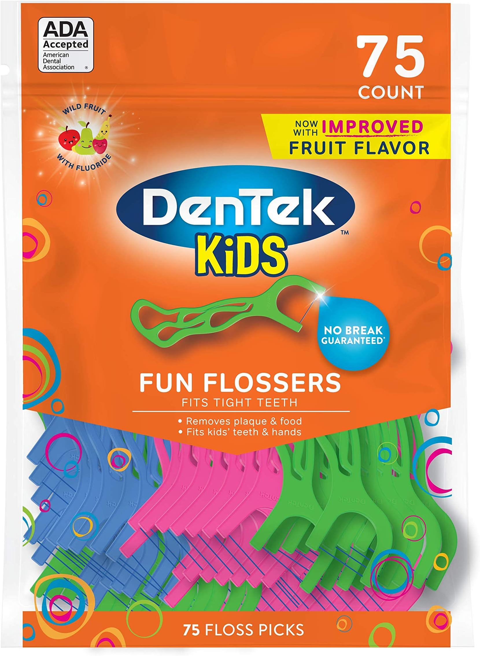 Kids Fun Flossers | Removes Food & Plaque | 75 Count