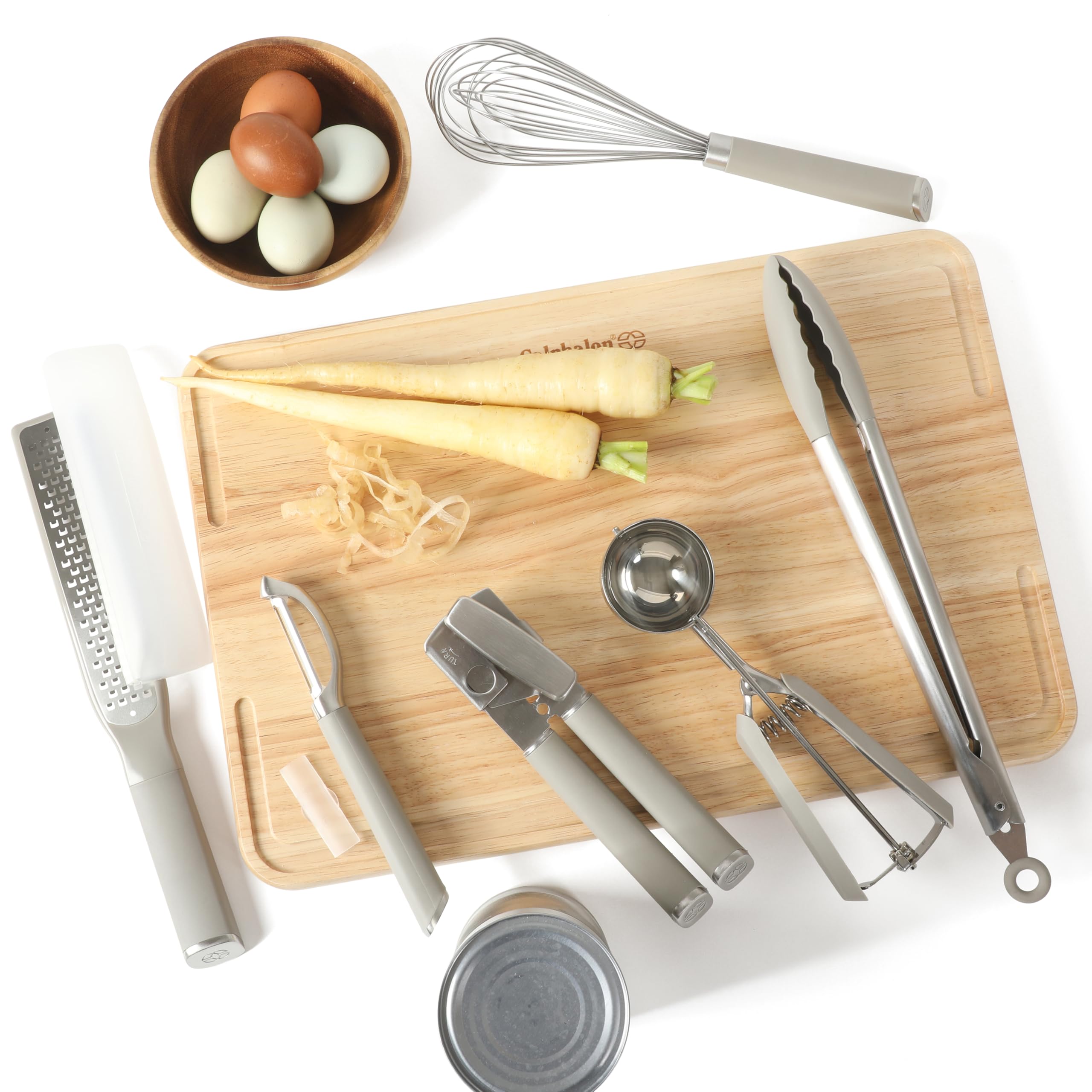 Calphalon Edge Lot de 6 ustensiles de cuisine et gadgets en acier inoxydable Taupe
