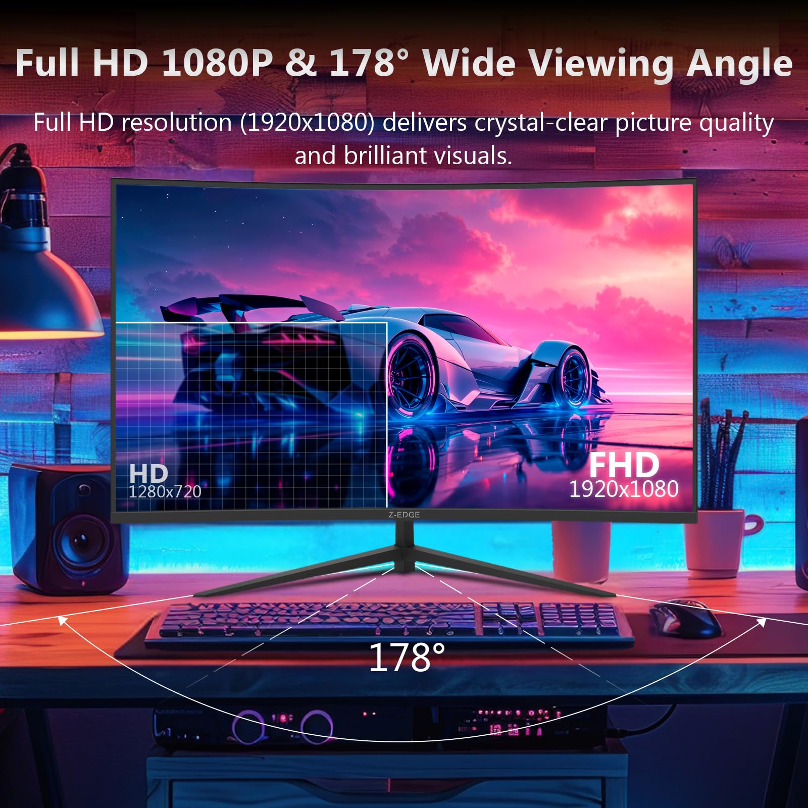 Z-Edge 32'' zakrzywiony ekran PC dla graczy, 240 Hz, 1ms, FreeSync, 1080P, ultra cienki monitor do gier, 1500R VA, 4000:1, regulowane nachylenie, 2 x HDMI2.0 & 2 x DP1.4, VESA (kabel HDMI w)