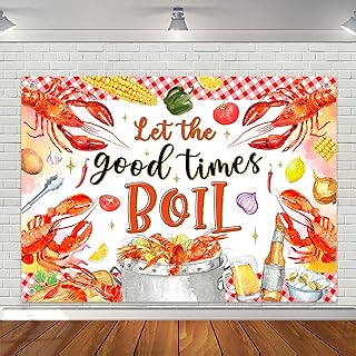 Avezano Crawfish Boil Backdrop Let The Good Times Boil Crawfish Party Decoration Crawfish Boil Happy Birthday Party Supplies Photograph Background Seafood Boil Cake Table Banner Photo Booth (7x5ft)