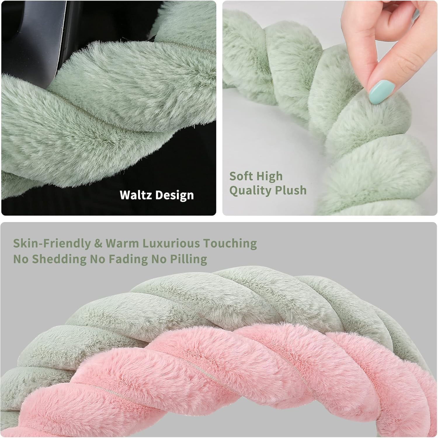 Twisted Fur Soft Steering Wheel Cover for Subaru Outback 2015-2019, Fuzzy Fluffy Car Steering Cover for Women Soft Warm Soft Faux Fur Touch,Pink