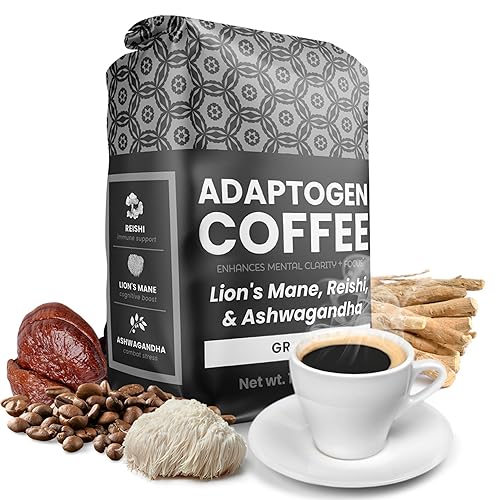 Moontower Adaptogen Coffee - Café de hongos con ashwagandha, melena de león y reishi, mezcla de hongos orgánicos, granos de café molido de tostado