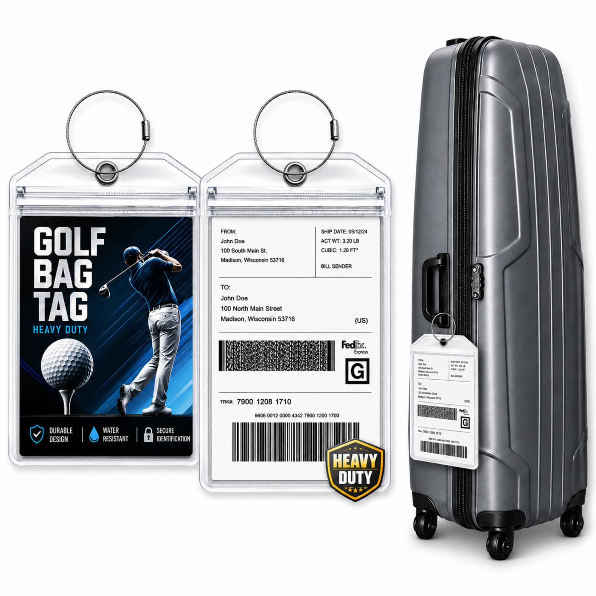 Amazon.com | Golf Bag Tag, Waterproof PVC Zipper Pouch, 9x6