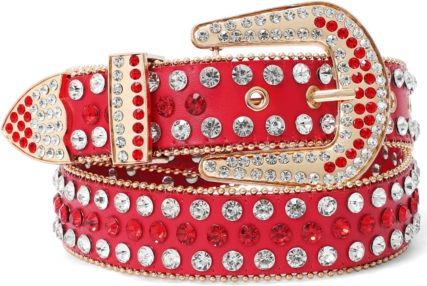 Rhinestone Belt for Men Women Western Cowboy Cowgirl Bling Studded Leather Belt for Jeans Pants