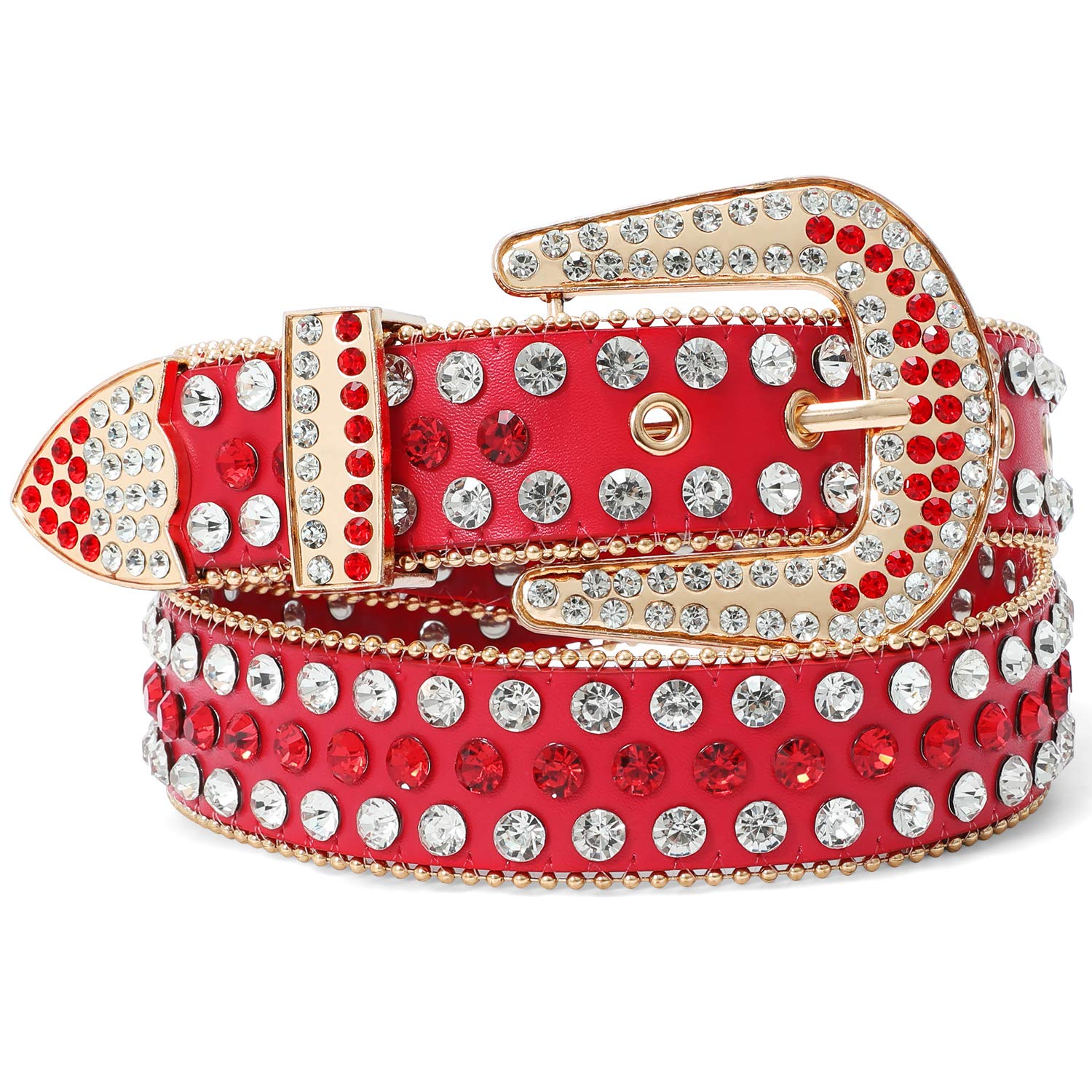 SUOSDEY Rhinestone Belt for Men Women Western Cowboy Cowgirl Bling Studded Leather Belt for Jeans Pants