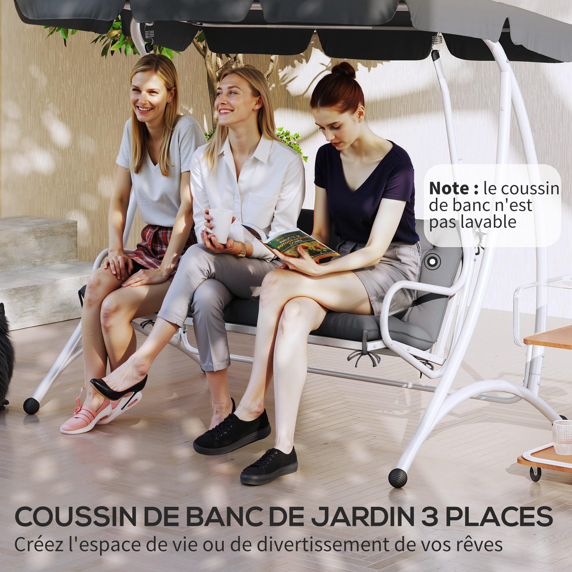 Outsunny Coussin de Banc Matelas Assise Dossier pour Banc de Jardin Coussin balancelle canapé 3 Places Grand Confort 150 x 98 x 8 cm Gris