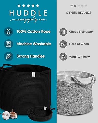 Miniatura 10 de Huddle Supply Co Canasta lavable XXXL para mantas, 2 unidades, para sala de estar, cesta grande para guardar mantas, canasta de juguetes + cesta