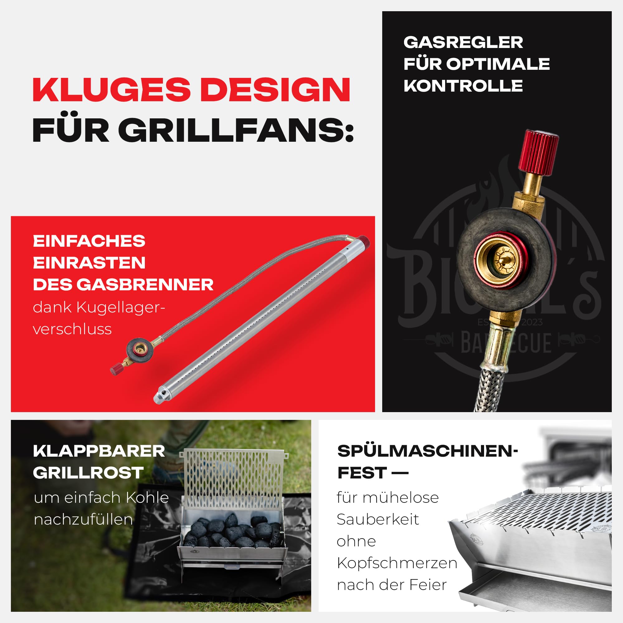 Little Bro Mobiler Steck-Gasgrill 3-in-1 Edelstahl Grill für Gas & Holz/Kohle - Inkl. Tasche (Grillmatte) & Schultergurt - Kompakter Campinggrill für Outdoor, Balkon & Trekking