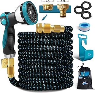 Upgraded Expandable Garden Hose Pipe 100ft, WEUE Expanding Water Hose with 10 Functions Spray Nozzle, Flexible Lightweight Anti-Kink 3450D 3-Layers Latex Core with 3/4''&1/2'' Hosepipes Connector