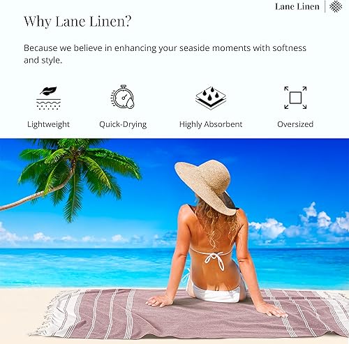 Vista 214 de LANE LINEN Juego de 6 toallas de playa turcas para mujer, tamaño grande, 39 x 71 pulgadas, prelavadas, no se encogen, no se encogen, sin arena