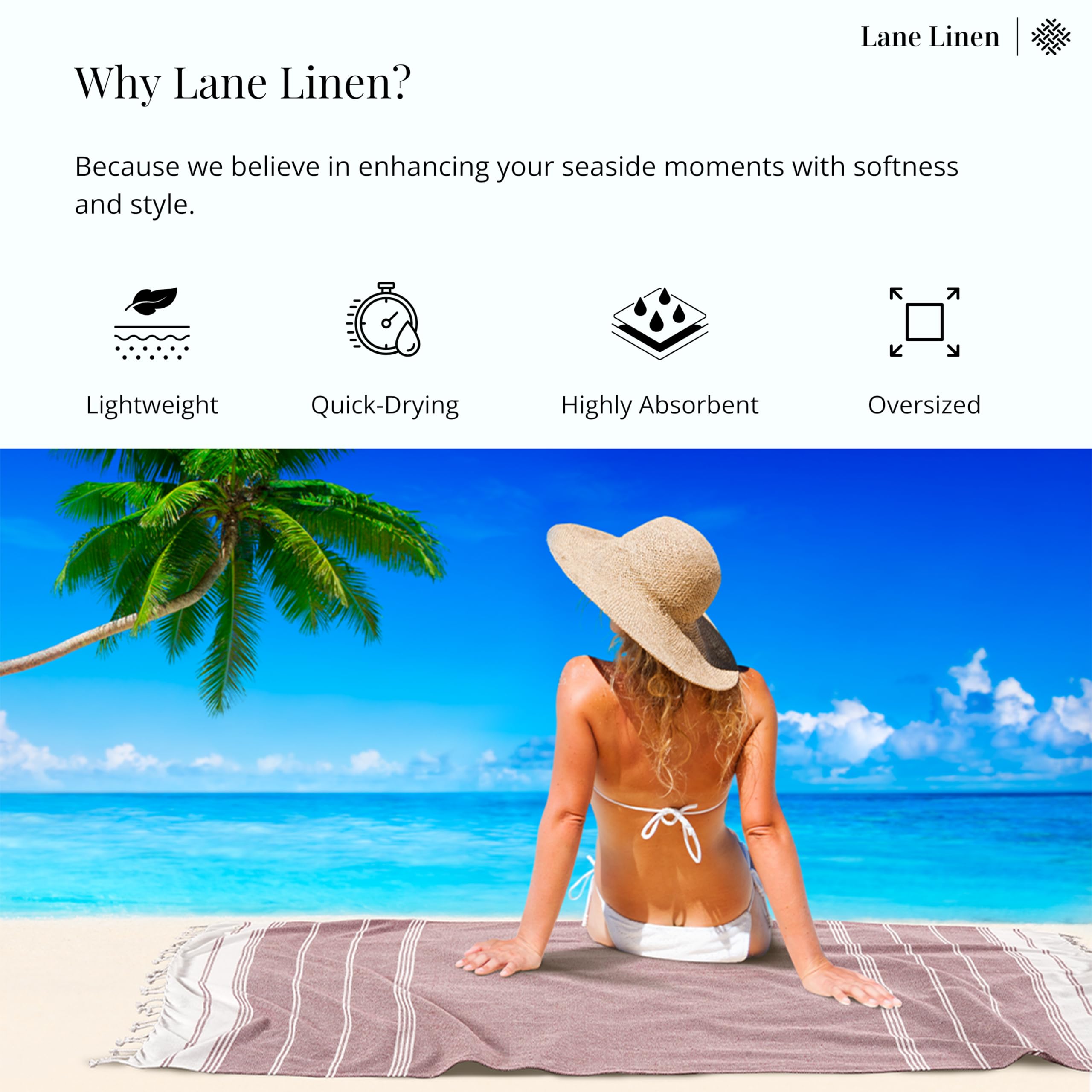 LANE LINEN Beach Towels for Women 2 Pack Large Turkish Towels Oversized, Sand Free, Quick Dry, Lightweight Travel Towel - Image 4