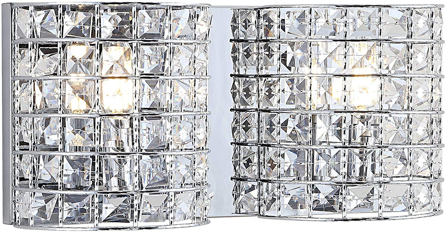 JONATHAN Y JYL7543A Clara Deco 15" 2-Light Metal/Crystal Classic Glam LED Vanity Light Classic Glam Modern Transitional 2700K LED 4W Bathroom Hallway Living Room Bedroom Mirror Cabinet