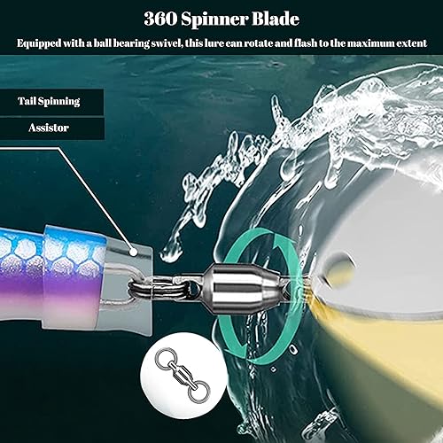 Miniatura 3 de Señuelos de pesca en hielo, cebos giratorios de pesca de cola de minnow con hoja de cobre, señuelos giratorios de pesca de cola de gallo, cebo de