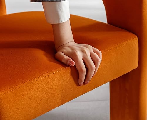 Miniatura 5 de Wahson Silla de comedor tapizada de tela de terciopelo, sillón de cocina moderno para comedor, color naranja