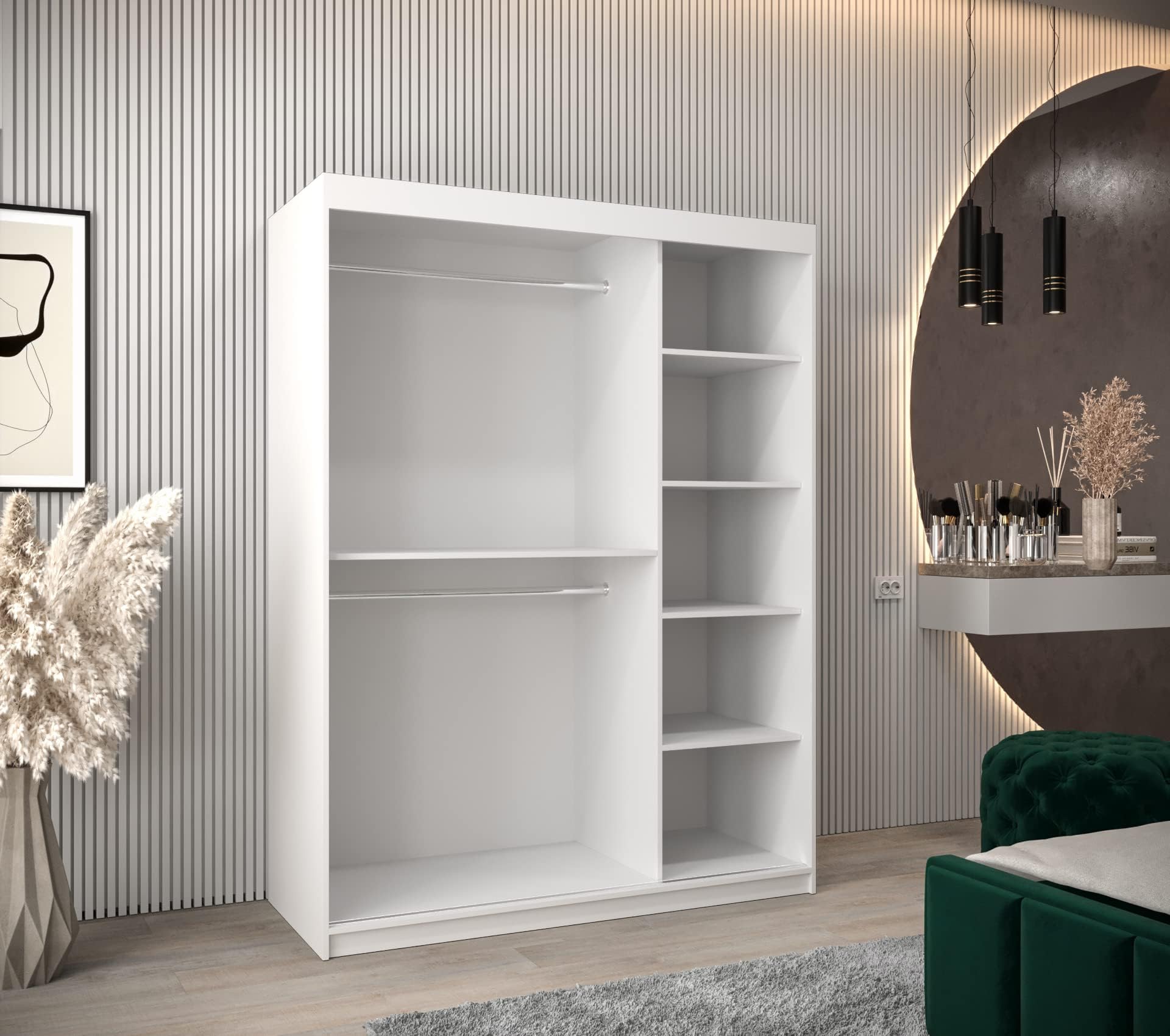 ABIKSMEBLE Armoire Monaco Avec Porte Coulissante Miroir - Dressing Adulte - Penderie Vêtement - Garde Robe - Placard 2 Portes - Closet