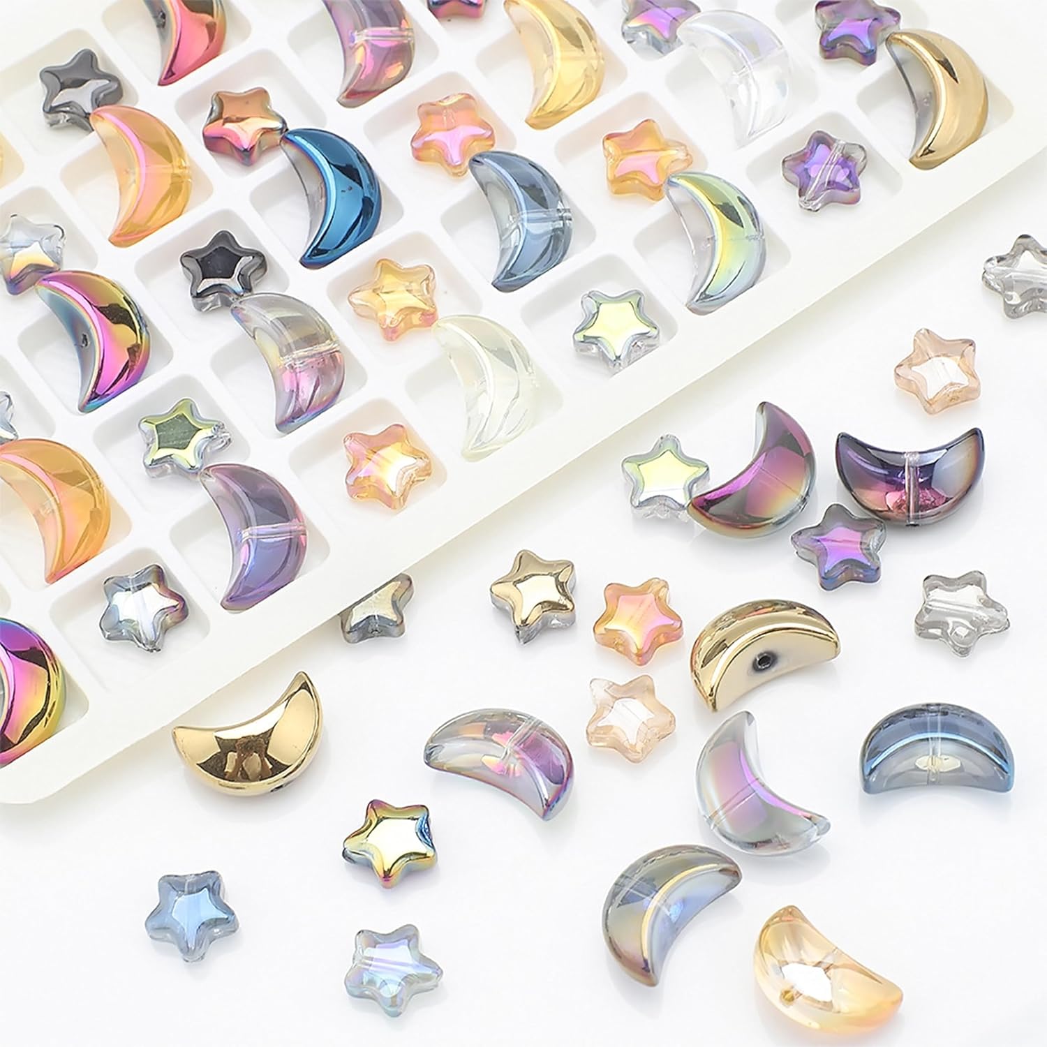 160 Pcs Star Beads Glass Star Moon Shape Plated Spacer Beads Charms Pony Bead for DIY Craft Jewelry Making Bracelet Necklace