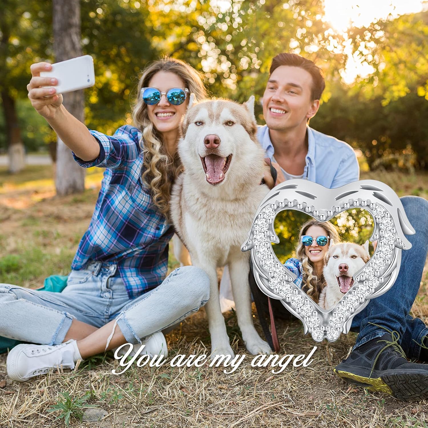 LONAGO Guardian Angel Charm Personalized Photo Charm for Bracelet Custom Any Human Family Pet Dogs Cats Picture Bead Charm Gift for Women - Image 5