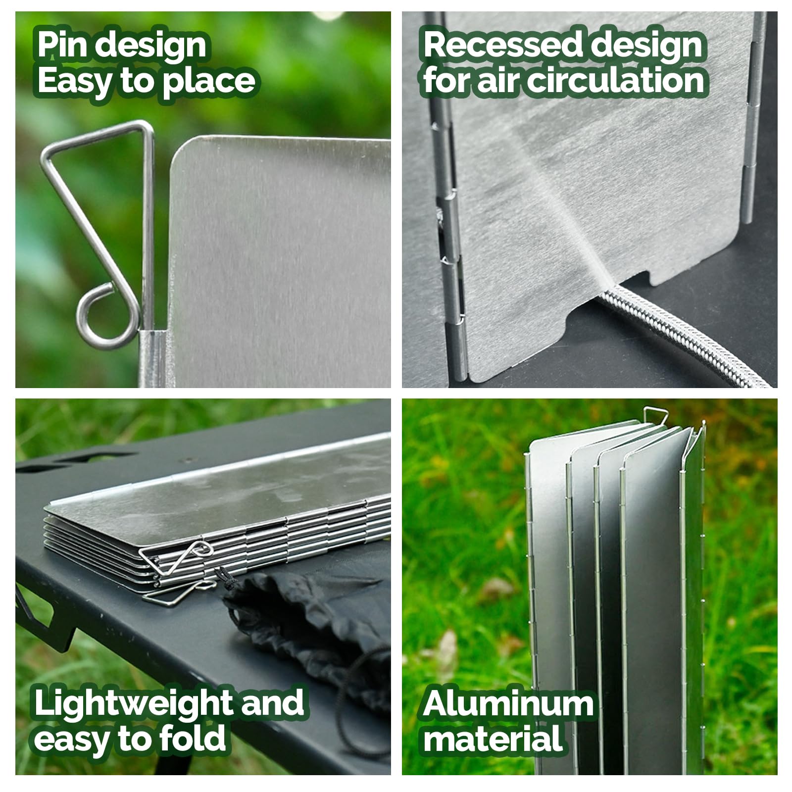 16 Platten Klappbare Windschutzscheiben, Leichter Faltbar Aluminium Windschutz Camping für Outdoor Grill, Öfen, Gaskochern