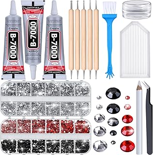 B-7000 Rhinestone Glue for Crafts, 4000Pcs Upgrade Crystal Clear Flatback Rhinestones with 3Pcs Adhesive Glue Dotting Pen ...