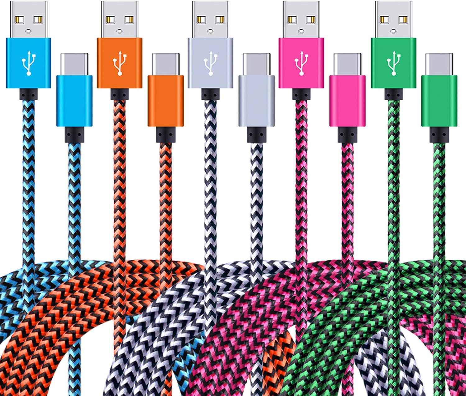 Type C Charger Cable, CIQILY 5-Pack 6FT USB C to USB 2.0 Braided Charger Cord for Samsung Galaxy S20 S10 S9 S8 Plus, LG G8 G7 V60 V35, Nexus 6P 5X, Google Pixel 4XL/2XL/3XL, Lumia 950 XL