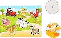 Vista 5 de Rompecabezas de madera con diseño de granja para bebés, imágenes a todo color para preescolar, 7 piezas