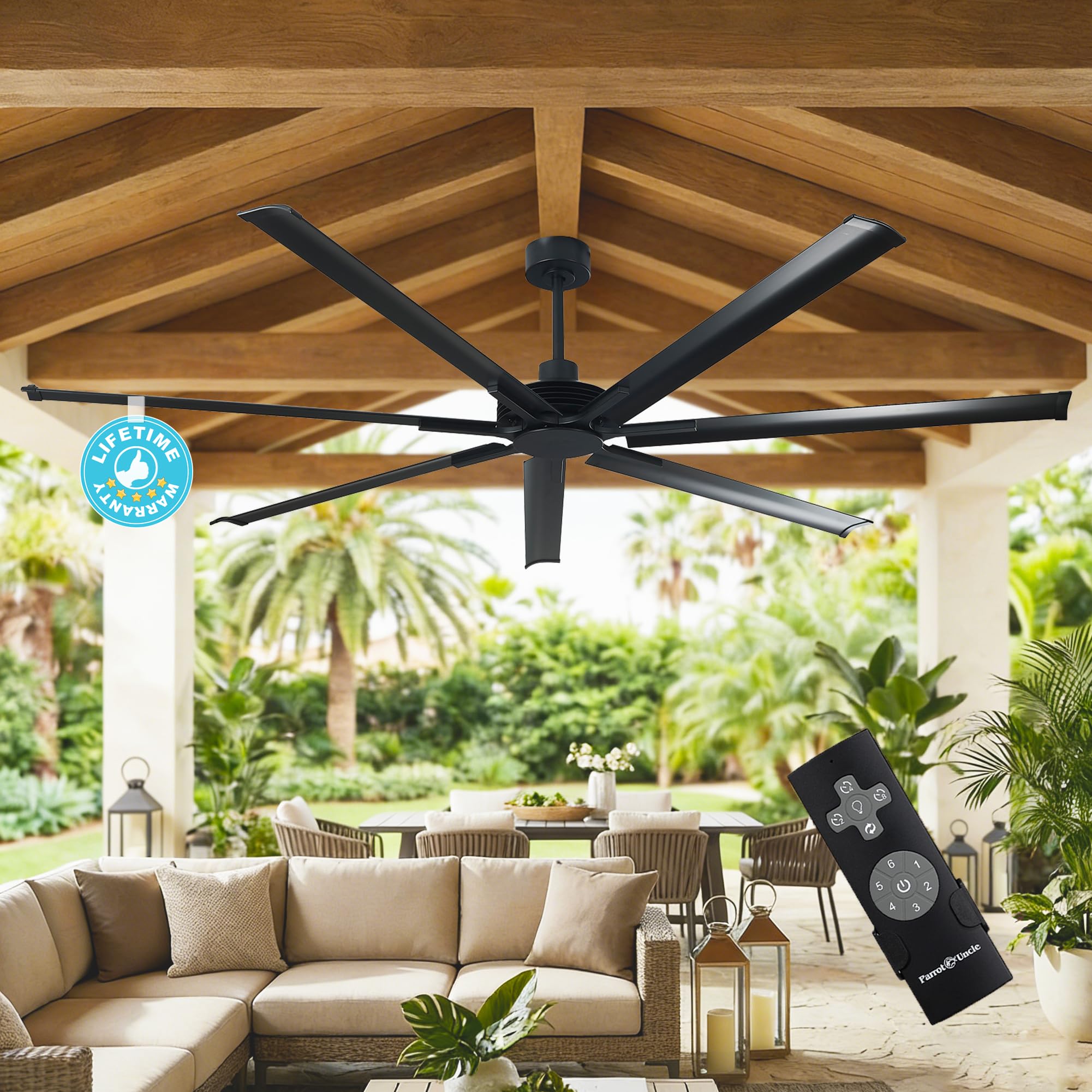 84 Inch Ceiling Fans without Light Industrial Black Ceiling Fan No Light for Living Room Bedroom Shop Garage